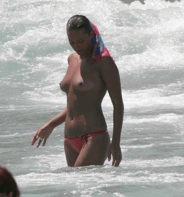 The sea seems to be cold today according to the state of her nipples